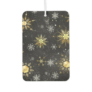 Xmas Golden Snowflakes on Black Background Air Freshener