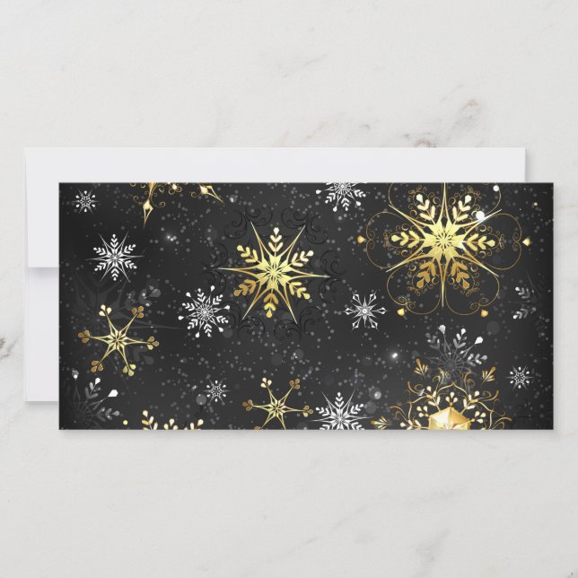 Xmas Golden Snowflakes on Black Background Announcement (Front)