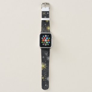 Xmas Golden Snowflakes on Black Background Apple Watch Band