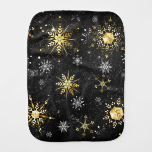 Xmas Golden Snowflakes on Black Background Baby Burp Cloth