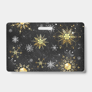Xmas Golden Snowflakes on Black Background Badge