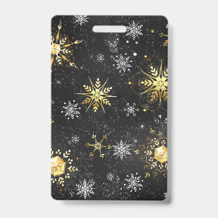 Xmas Golden Snowflakes on Black Background Badge