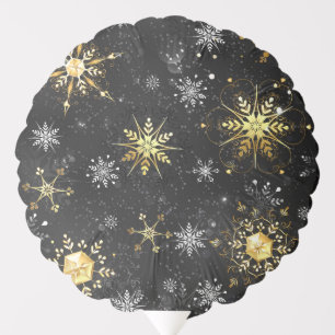 Xmas Golden Snowflakes on Black Background Balloon