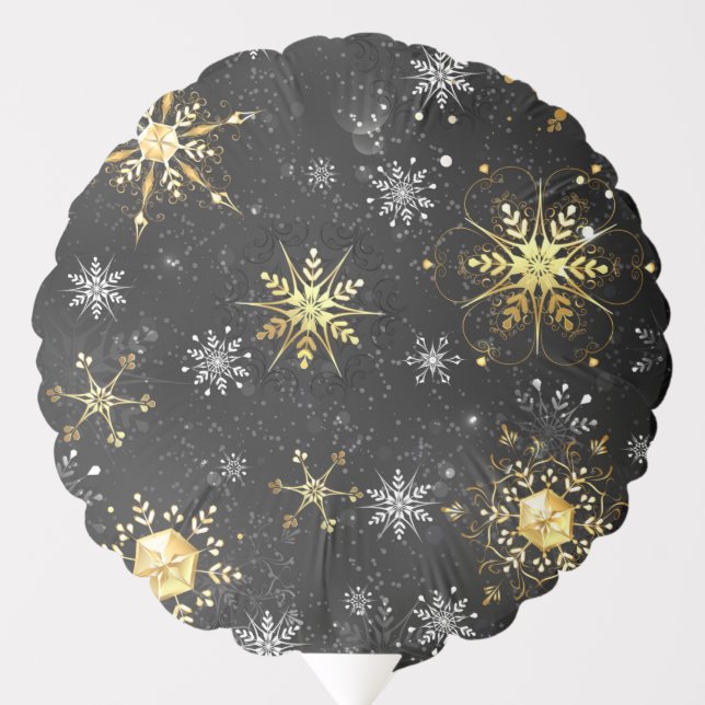 Xmas Golden Snowflakes on Black Background Balloon (Front)