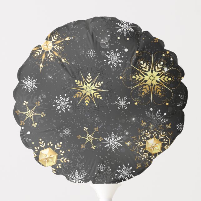 Xmas Golden Snowflakes on Black Background Balloon (Front)