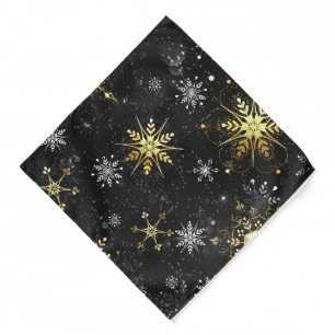 Xmas Golden Snowflakes on Black Background Bandana