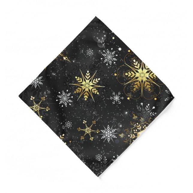 Xmas Golden Snowflakes on Black Background Bandana (Front)