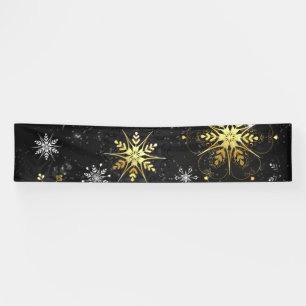 Xmas Golden Snowflakes on Black Background Banner
