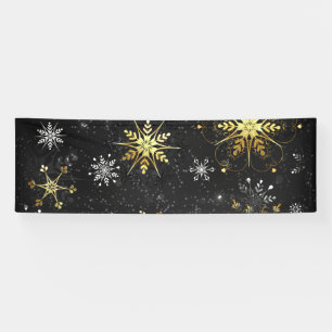 Xmas Golden Snowflakes on Black Background Banner