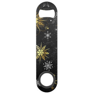 Xmas Golden Snowflakes on Black Background Bar Key