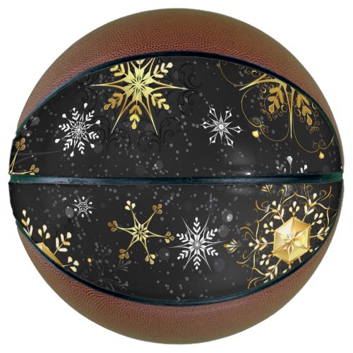 Xmas Golden Snowflakes on Black Background Basketball