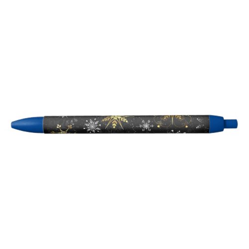 Xmas Golden Snowflakes on Black Background Black Ink Pen