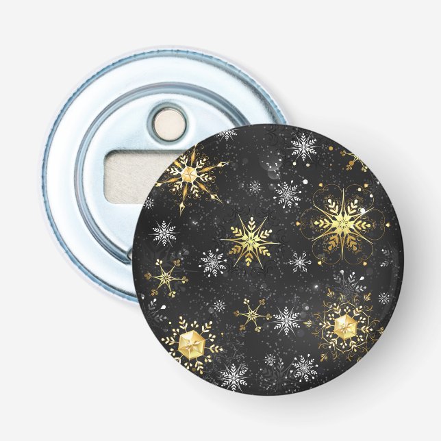 Xmas Golden Snowflakes on Black Background Bottle Opener (Front)
