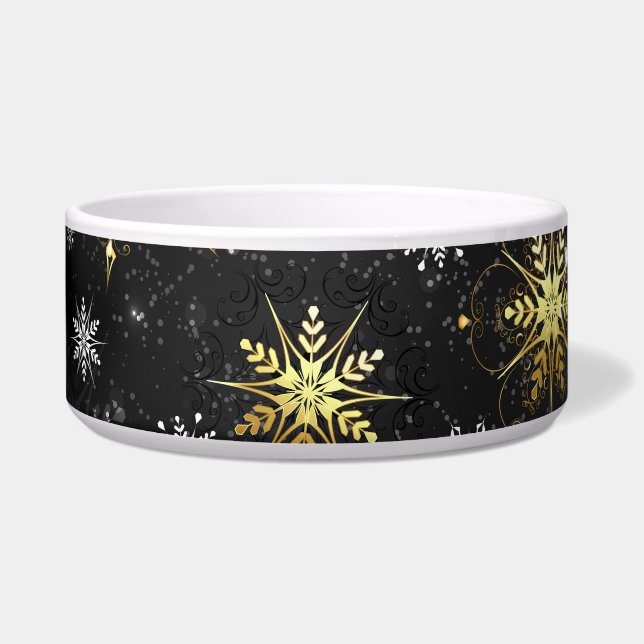 Xmas Golden Snowflakes on Black Background Bowl (Left)