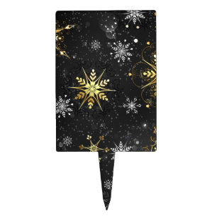 Xmas Golden Snowflakes on Black Background Cake Topper