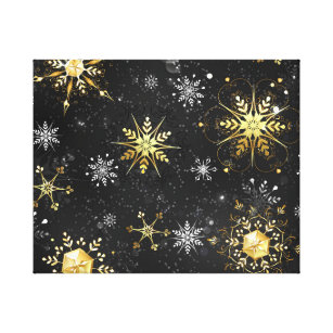 Xmas Golden Snowflakes on Black Background Canvas Print