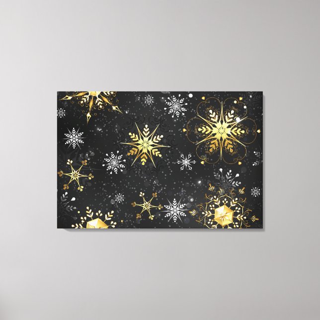 Xmas Golden Snowflakes on Black Background Canvas Print (Front)