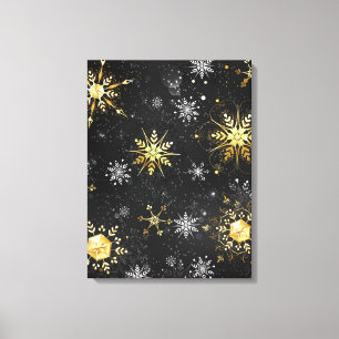Xmas Golden Snowflakes on Black Background Canvas Print