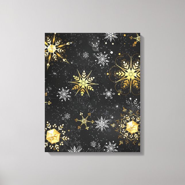 Xmas Golden Snowflakes on Black Background Canvas Print (Front)