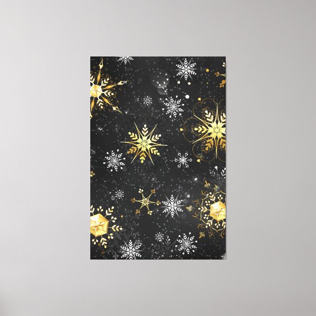 Xmas Golden Snowflakes on Black Background Canvas Print (Front)