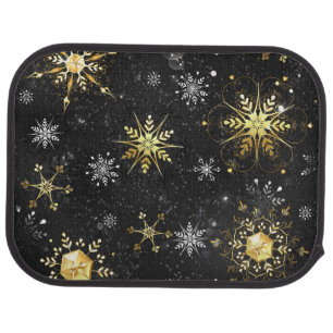 Xmas Golden Snowflakes on Black Background Car Floor Mat