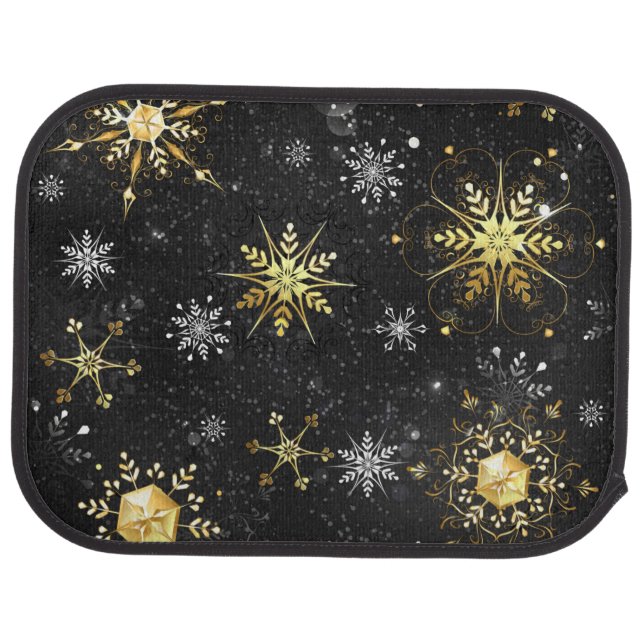 Xmas Golden Snowflakes on Black Background Car Floor Mat (Rear)