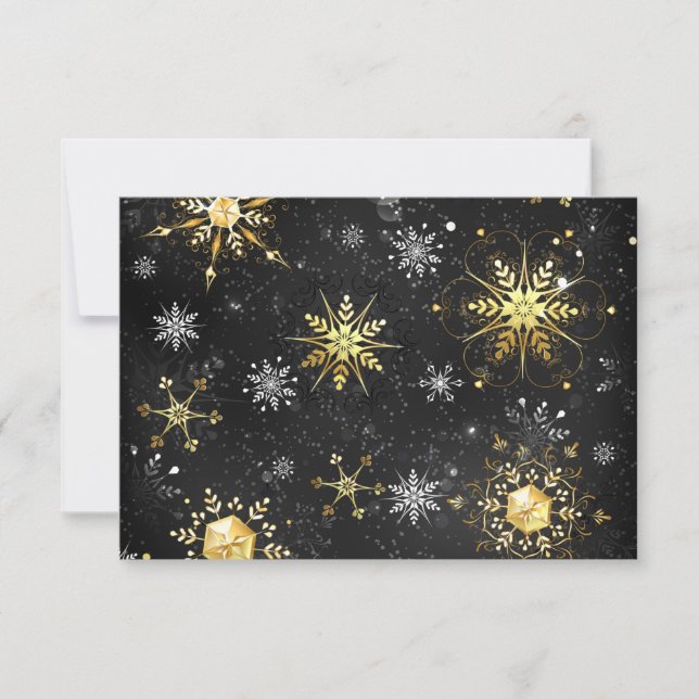 Xmas Golden Snowflakes on Black Background Card (Front)