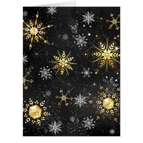 Xmas Golden Snowflakes on Black Background Card