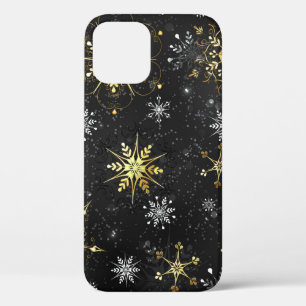 Xmas Golden Snowflakes on Black Background iPhone 12 Case