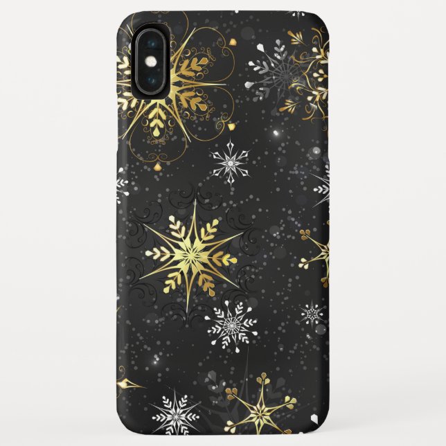 Xmas Golden Snowflakes on Black Background Case-Mate iPhone Case (Back)