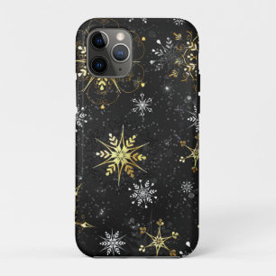 Xmas Golden Snowflakes on Black Background iPhone 11 Pro Case