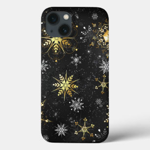 Xmas Golden Snowflakes on Black Background iPhone 13 Case