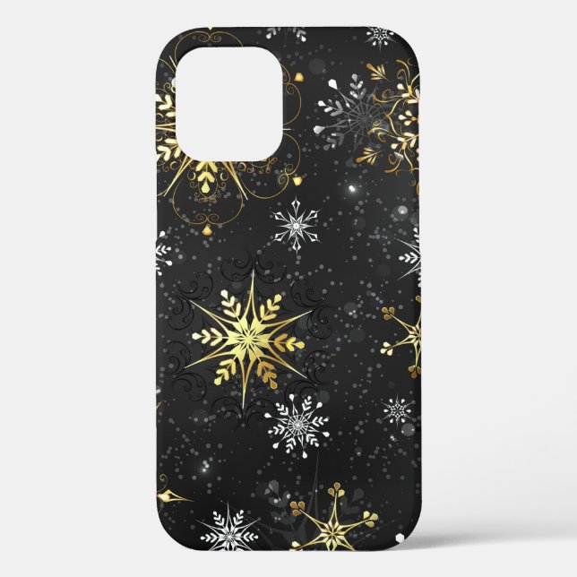 Xmas Golden Snowflakes on Black Background Case-Mate iPhone Case (Back)