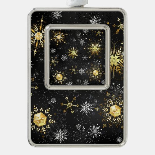 Xmas Golden Snowflakes on Black Background Christmas Ornament