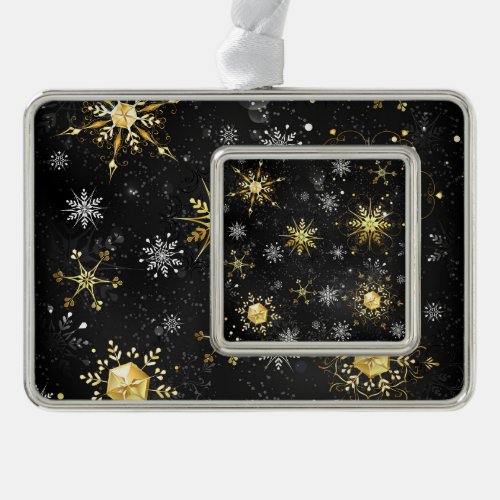 Xmas Golden Snowflakes on Black Background Christmas Ornament