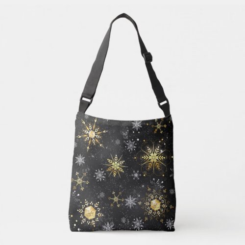Xmas Golden Snowflakes on Black Background Crossbody Bag