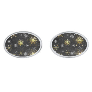 Xmas Golden Snowflakes on Black Background Cufflinks