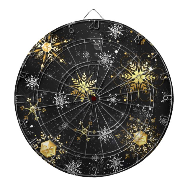 Xmas Golden Snowflakes on Black Background Dart Board (Front)