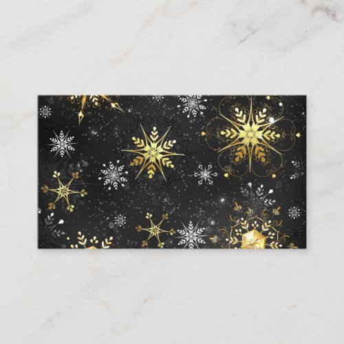 Xmas Golden Snowflakes on Black Background Discount Card