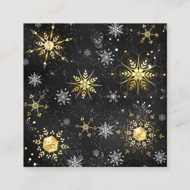 Xmas Golden Snowflakes on Black Background Discount Card (Front)