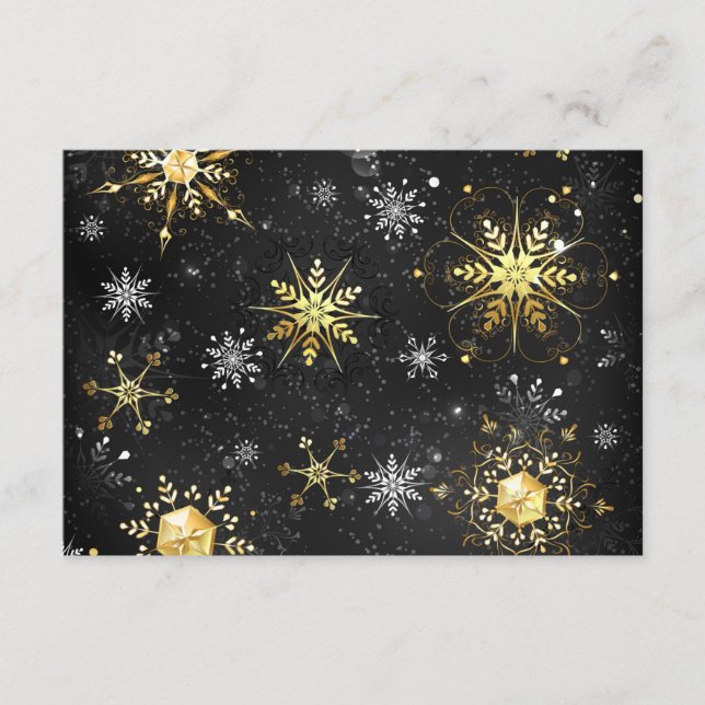 Xmas Golden Snowflakes on Black Background Enclosure Card (Front)