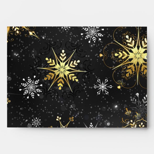 Xmas Golden Snowflakes on Black Background Envelope (Front)