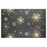 Xmas Golden Snowflakes on Black Background Fabric