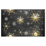 Xmas Golden Snowflakes on Black Background Fabric
