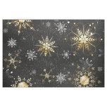 Xmas Golden Snowflakes on Black Background Fabric