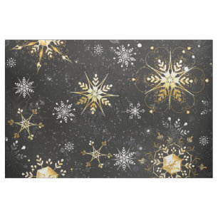 Xmas Golden Snowflakes on Black Background Fabric