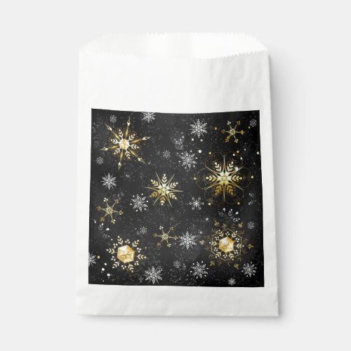 Xmas Golden Snowflakes on Black Background Favor Bag