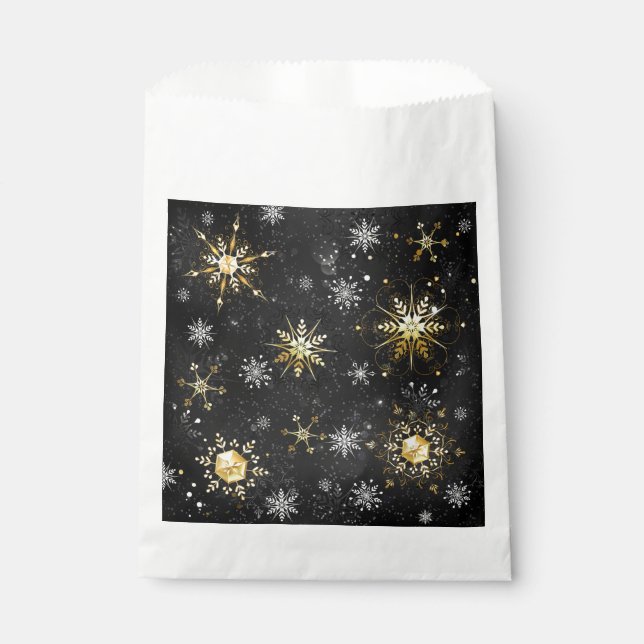 Xmas Golden Snowflakes on Black Background Favor Bag (Front)