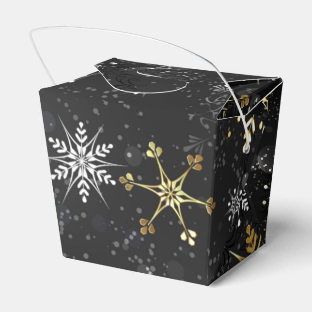 Xmas Golden Snowflakes on Black Background Favor Boxes (Back Side)