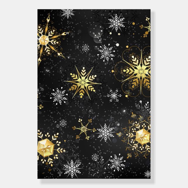 Xmas Golden Snowflakes on Black Background Foam Board (Front)